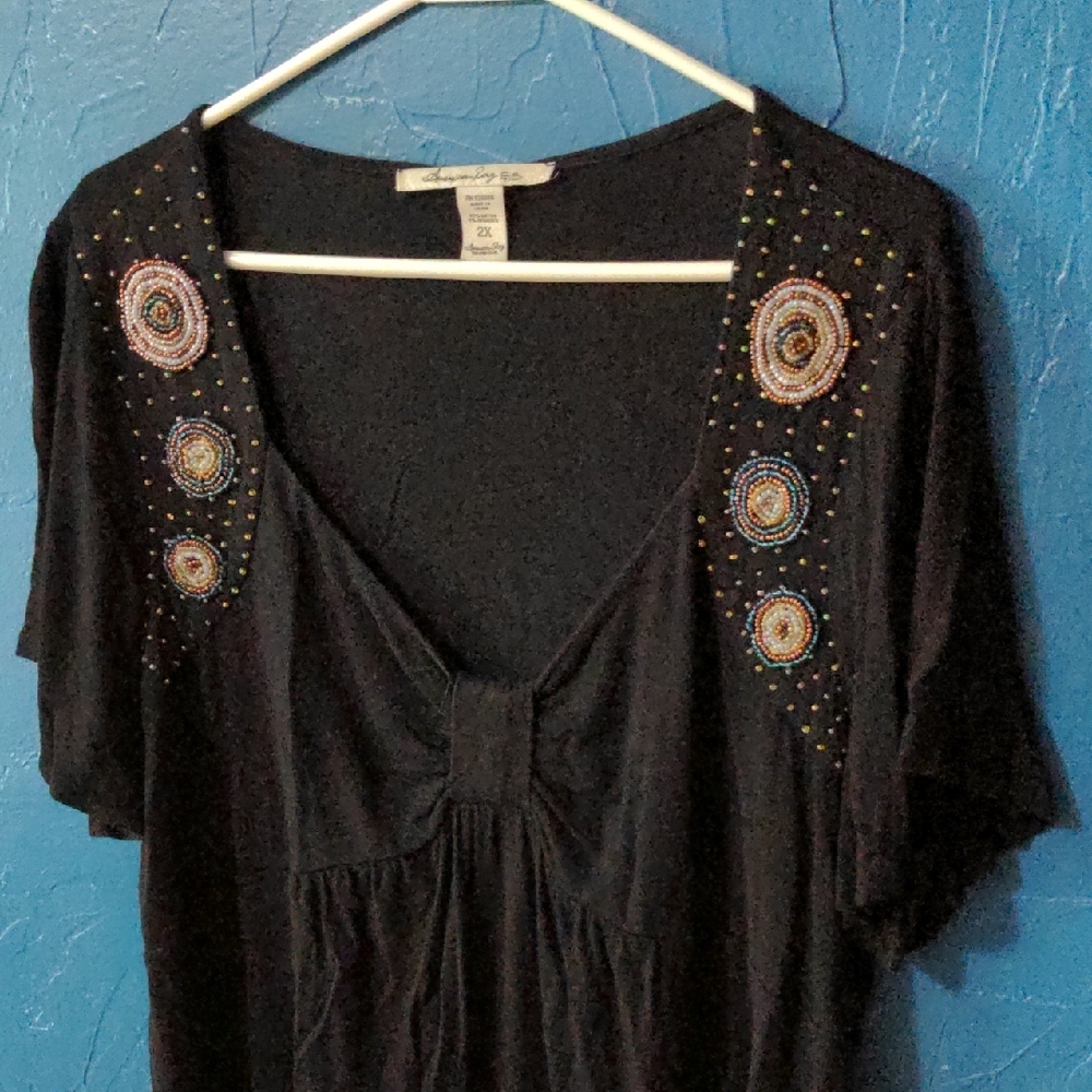 American Rag Women's Top with Beaded Embellishments 2XL